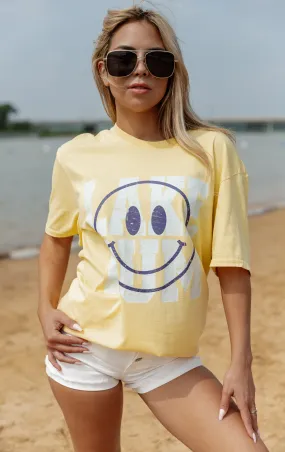 ALL SMILES AT THE LAKE GARMENT DYED BOYFRIEND TEE IN YELLOW