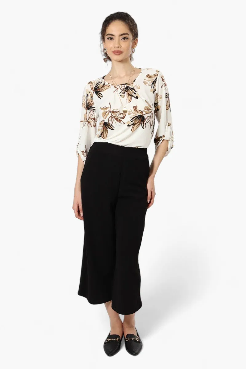 Beechers Brook Floral Roll Up Sleeve Necklace Blouse - Cream