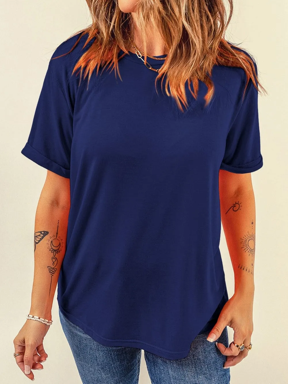 Blue Chic Round Neck Casual Tee