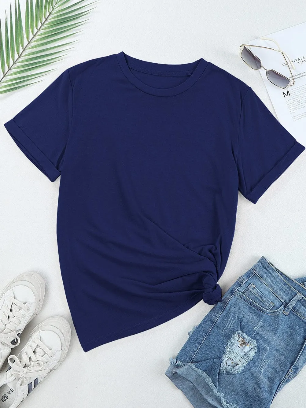 Blue Chic Round Neck Casual Tee