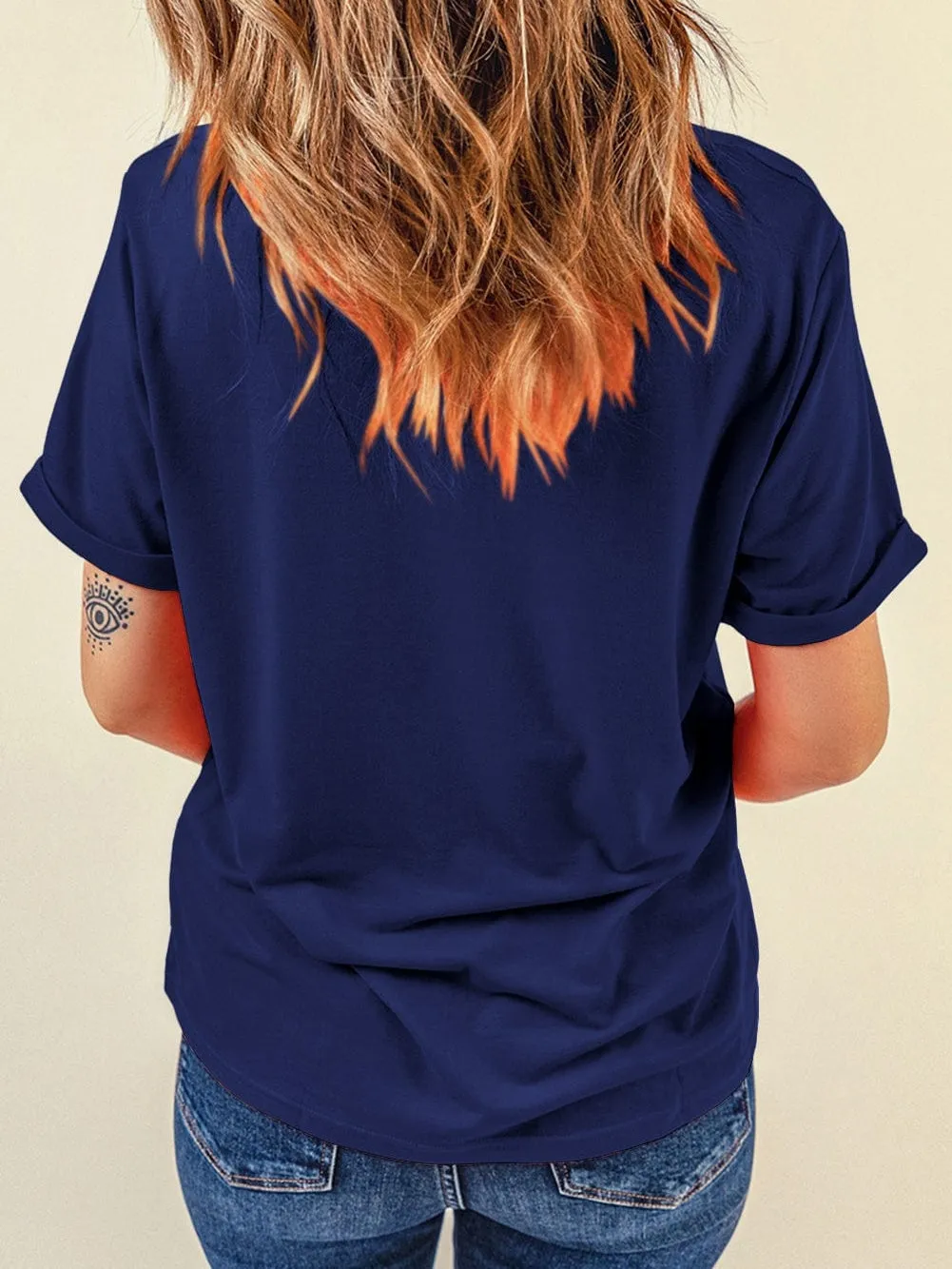 Blue Chic Round Neck Casual Tee