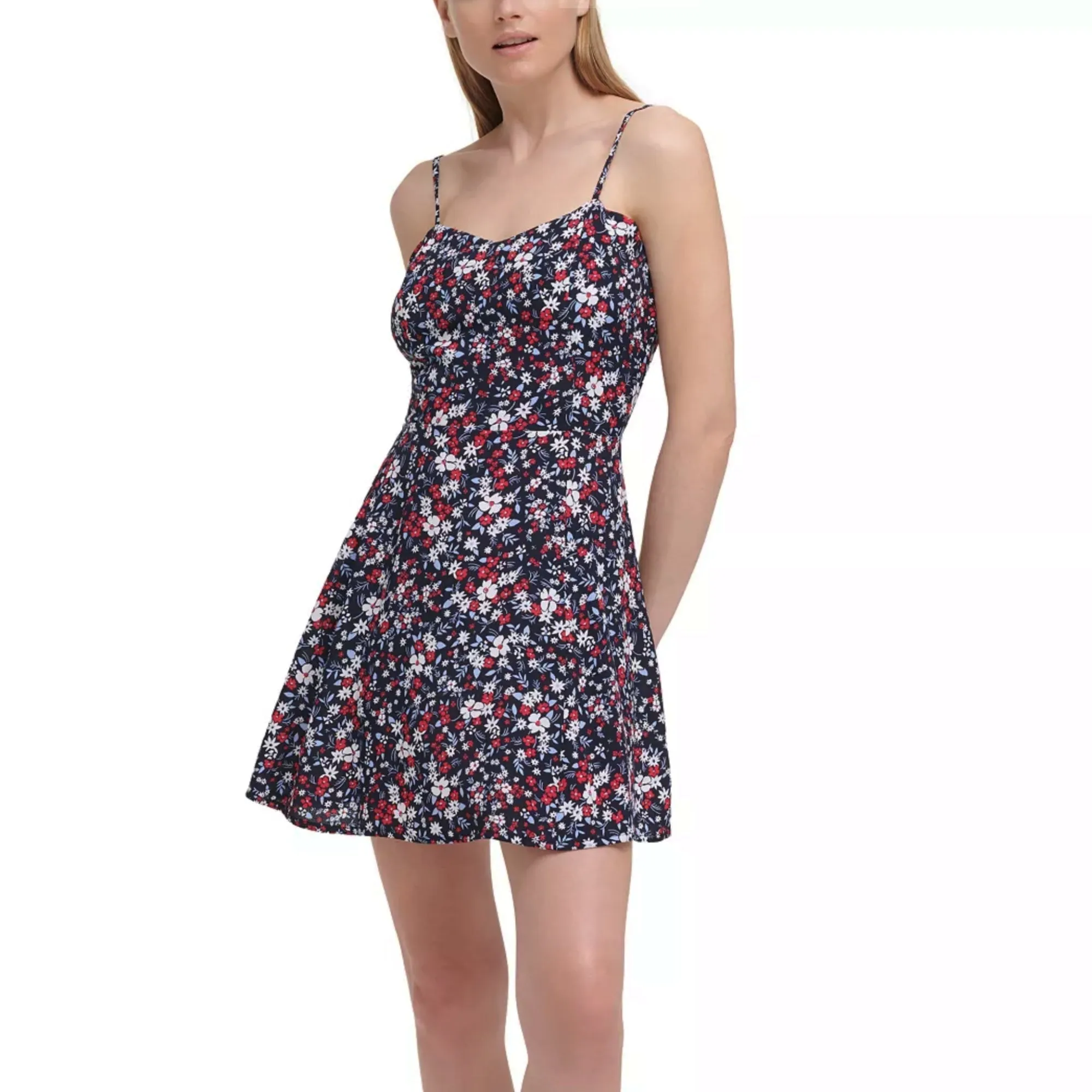 Calvin Klein Jeans Women's Floral Print Adjustable Strap Skater Mini Dress