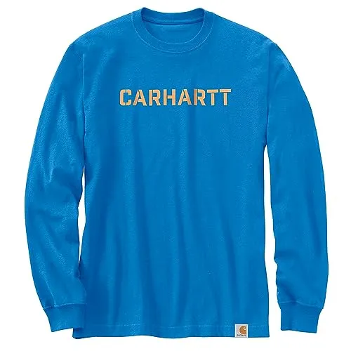 Carhartt 105951 Men's Loose Fit Heavyweight Long-Sleeve Logo Graphic T-Shirt - XX-Large - Blue Glow