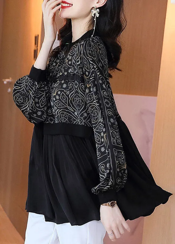 Chic Black Oversized Patchwork Exra Large Hem Chiffon Shirts Spring LC0075