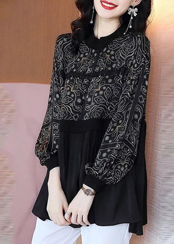 Chic Black Oversized Patchwork Exra Large Hem Chiffon Shirts Spring LC0075