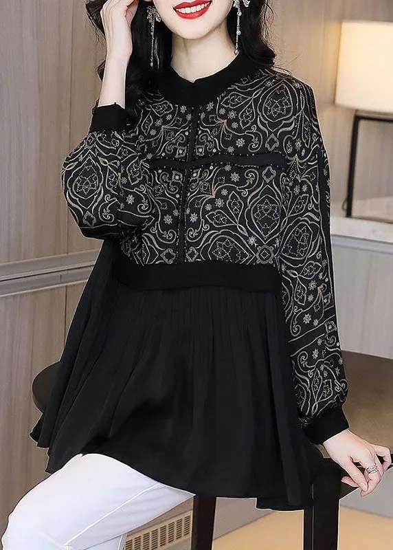 Chic Black Oversized Patchwork Exra Large Hem Chiffon Shirts Spring LC0075