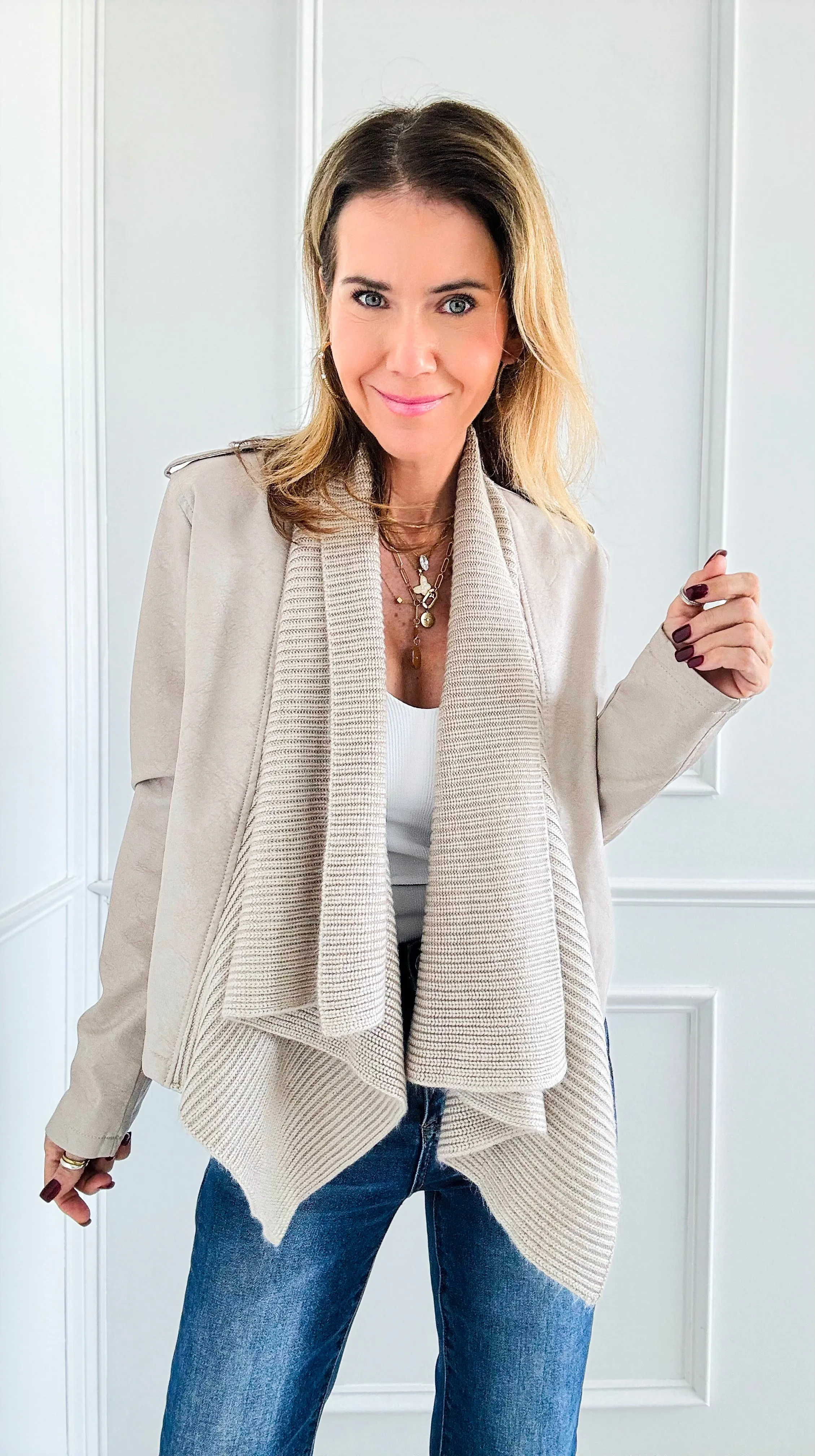 Chic Drape Knit Jacket - Taupe