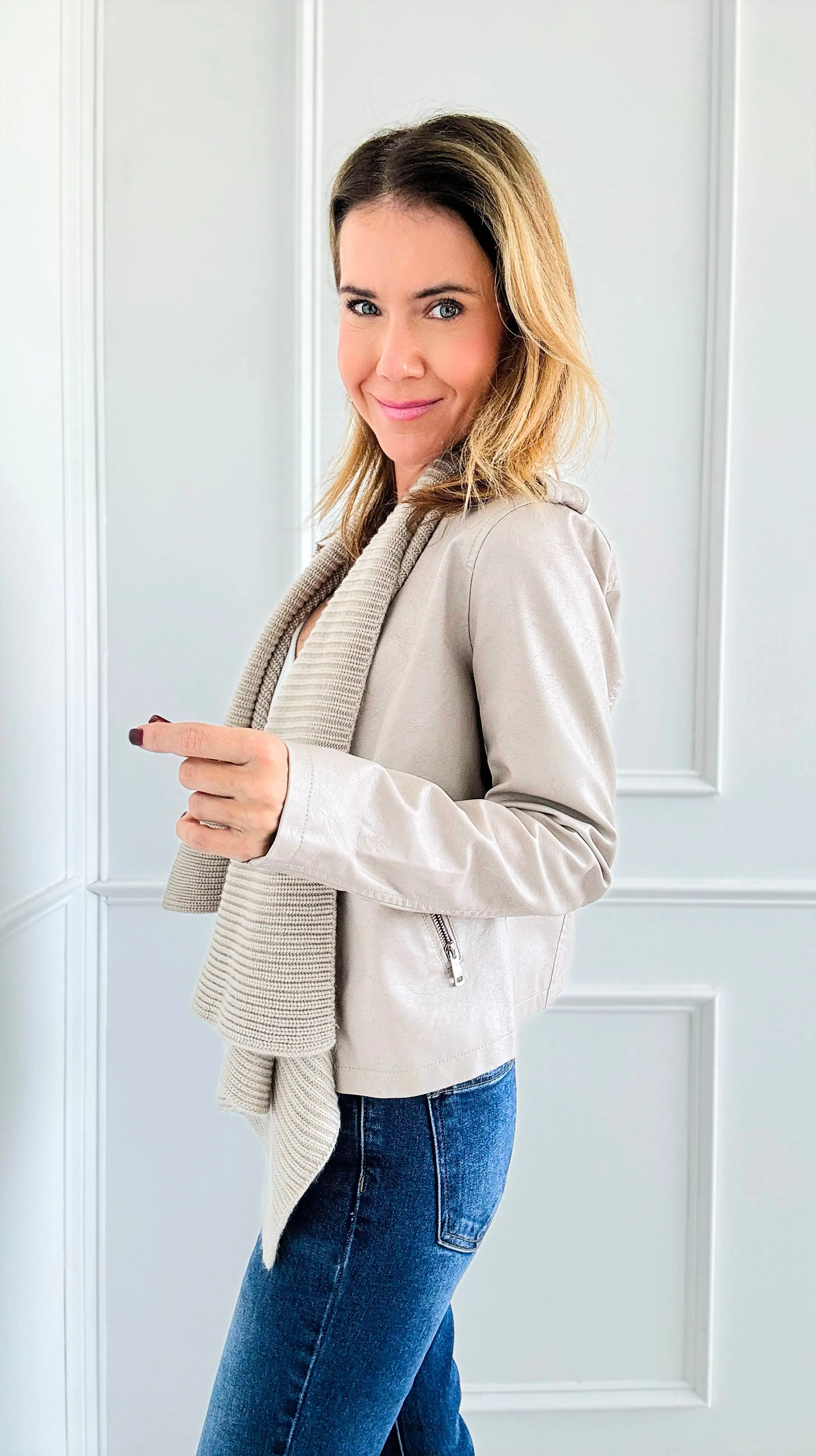 Chic Drape Knit Jacket - Taupe