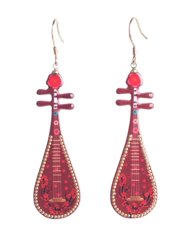 Chic Red Sterling Silver Pipa Drop Earrings LY2301