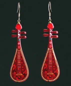 Chic Red Sterling Silver Pipa Drop Earrings LY2301