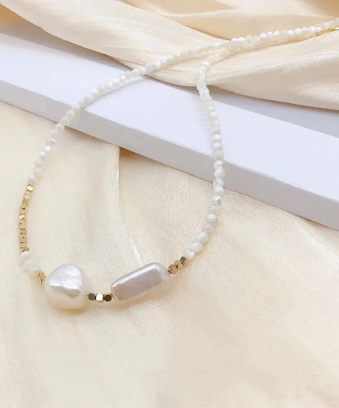 Chic White Alloy Pearl Gratuated Bead Necklace WF012