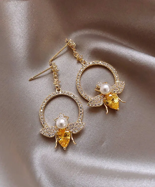 Chic Yellow Alloy Crystal Zircon Bee Hoop Earrings LY1800