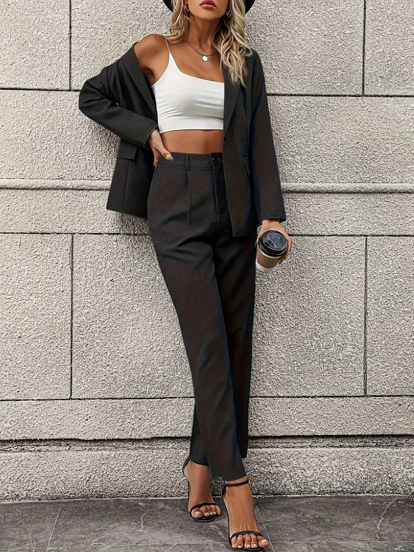 Contemporary Chic: Modern Floor-Length Pants Outfit with Tailored Jacket