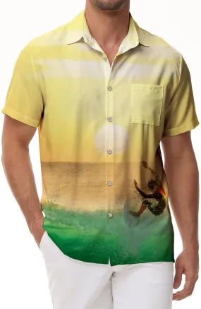 Cool Surfing Men's Short Sleeve Shirt Men Casual Hawaiian Vacation Beach 3D Printed Pattern