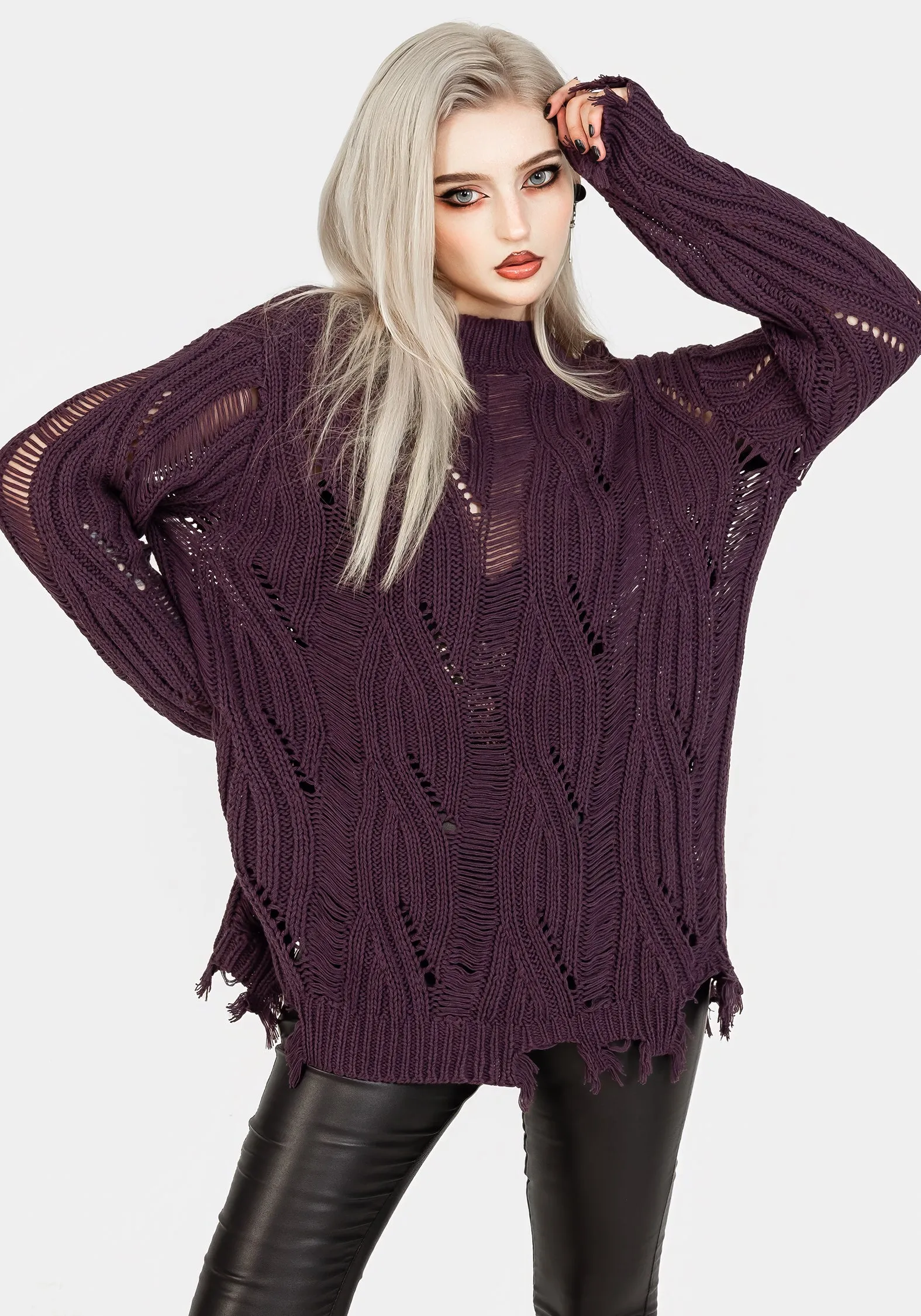 Dayglo Relaxed Knit Sweater In Lavender Mist