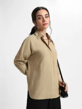 DL Woman Shirt Collar Relaxed Fit Solid Khaki Shirt