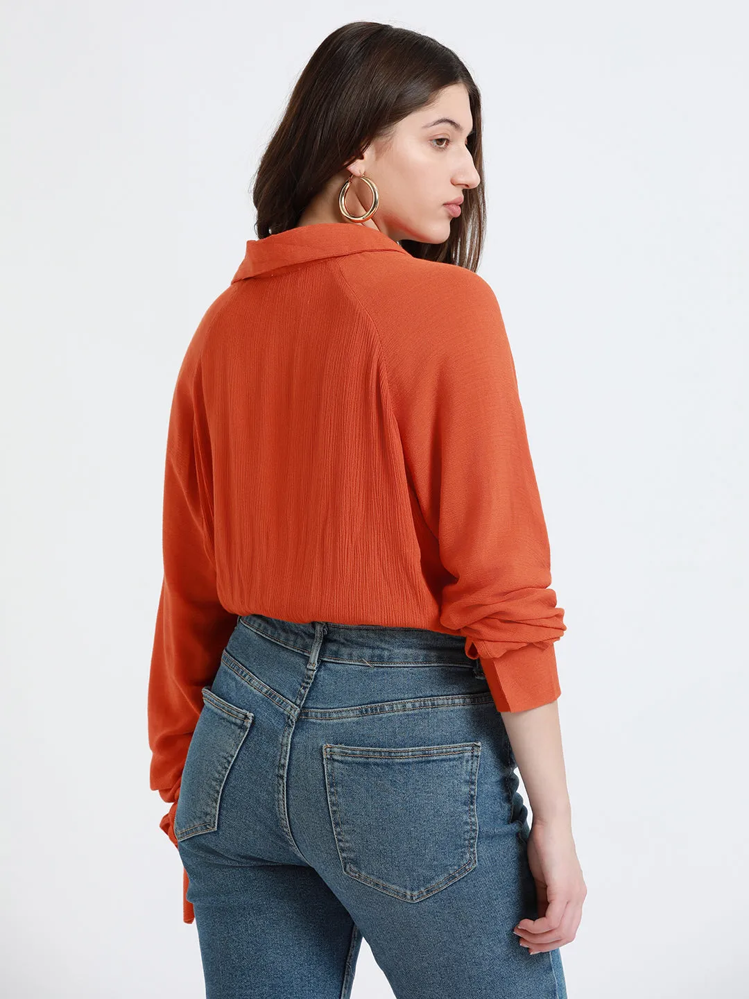 DL Woman Shirt Collar Relaxed Fit Solid Rust Shirt