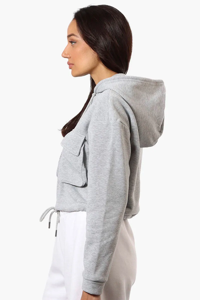 Fahrenheit Cropped Front Flap Pocket Hoodie - Grey