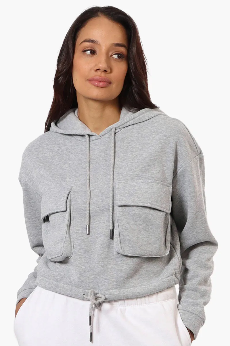 Fahrenheit Cropped Front Flap Pocket Hoodie - Grey