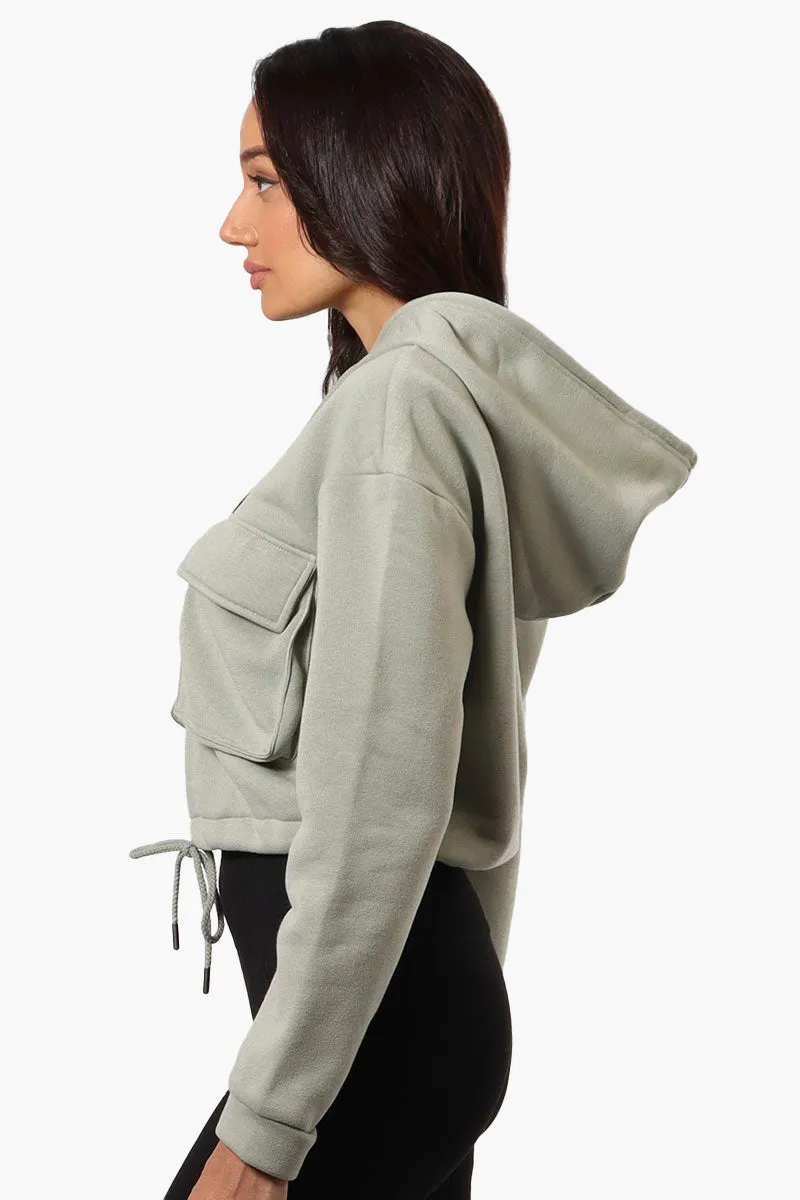 Fahrenheit Cropped Front Flap Pocket Hoodie - Olive