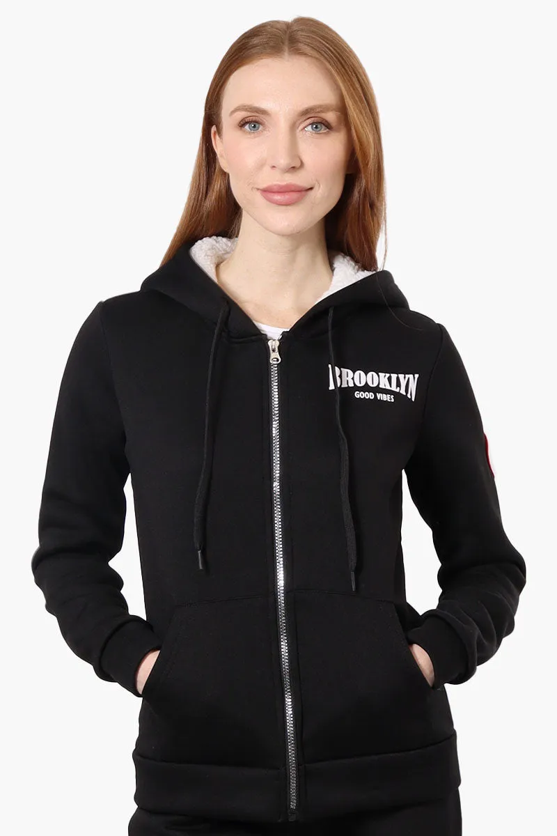 Fahrenheit Fleece Lined Brooklyn Print Hoodie - Black