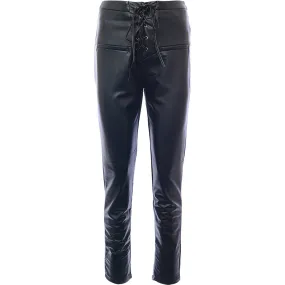 Femme Luxe Women's Black Leather Look Skinny Trousers with Lace Up