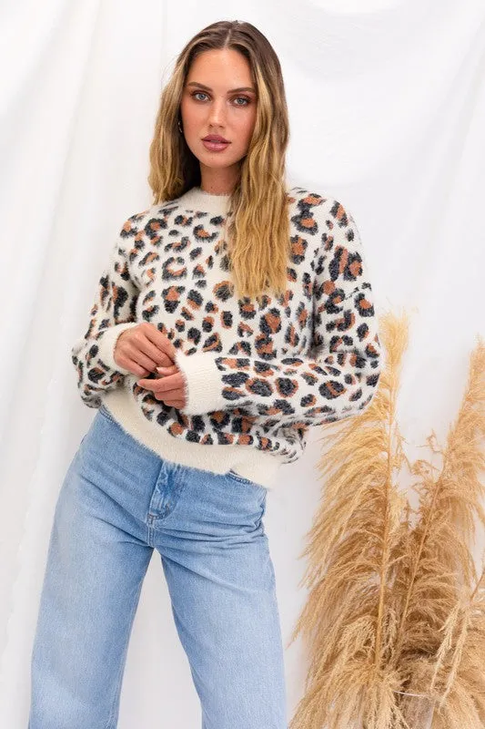 Fuzzy Leopard Pullover Sweater