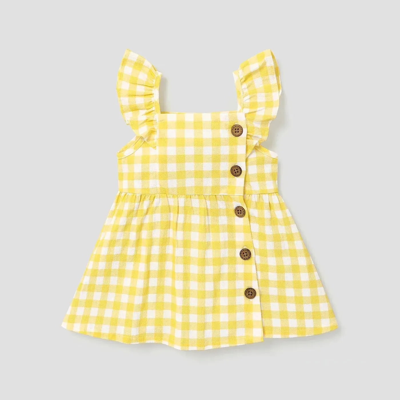 Gingham and Lemon Ruffle Sleeve Dress for Girls