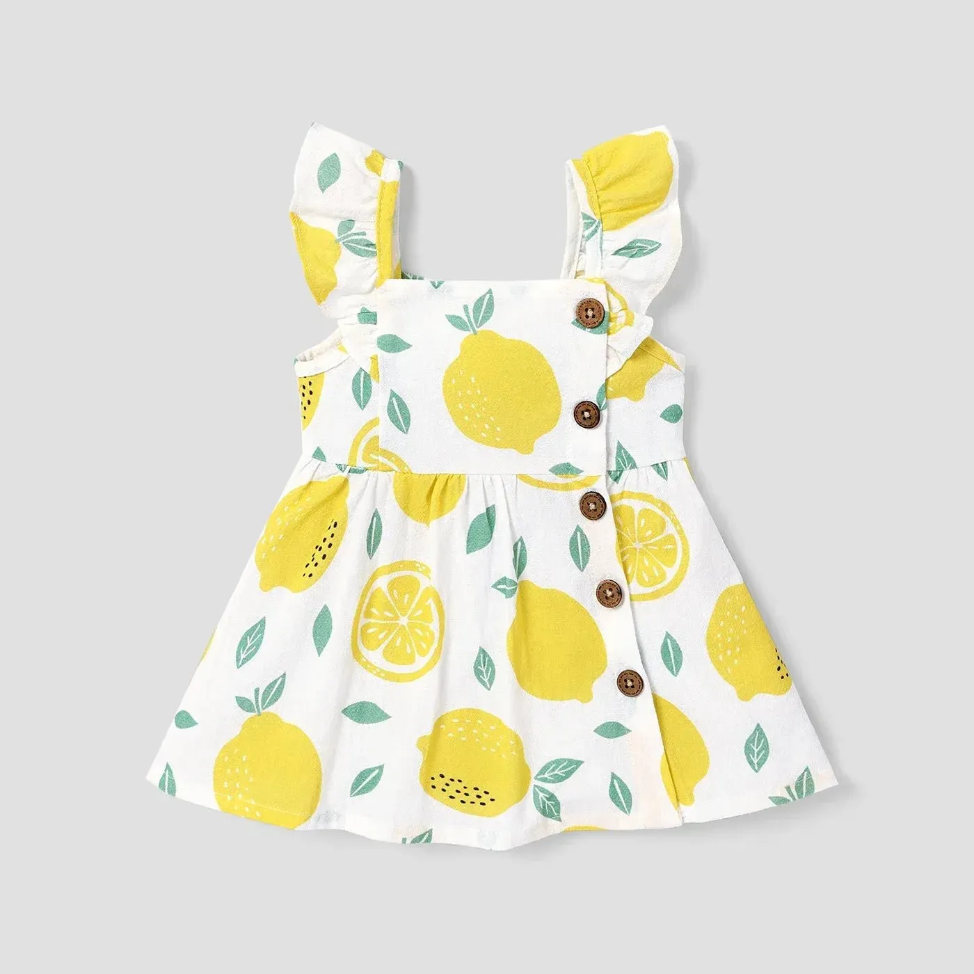 Gingham and Lemon Ruffle Sleeve Dress for Girls