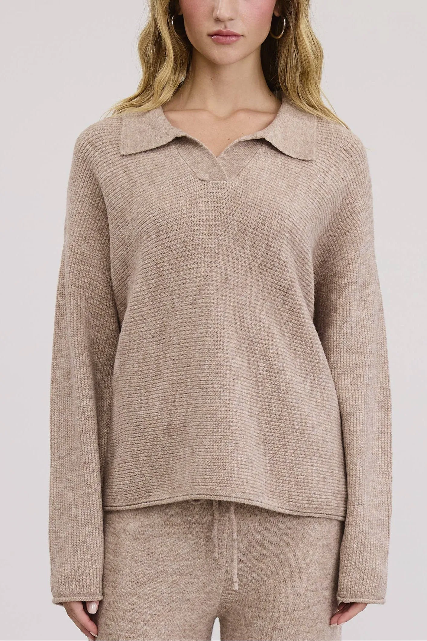 Heather Beige Pullover Collared Sweater