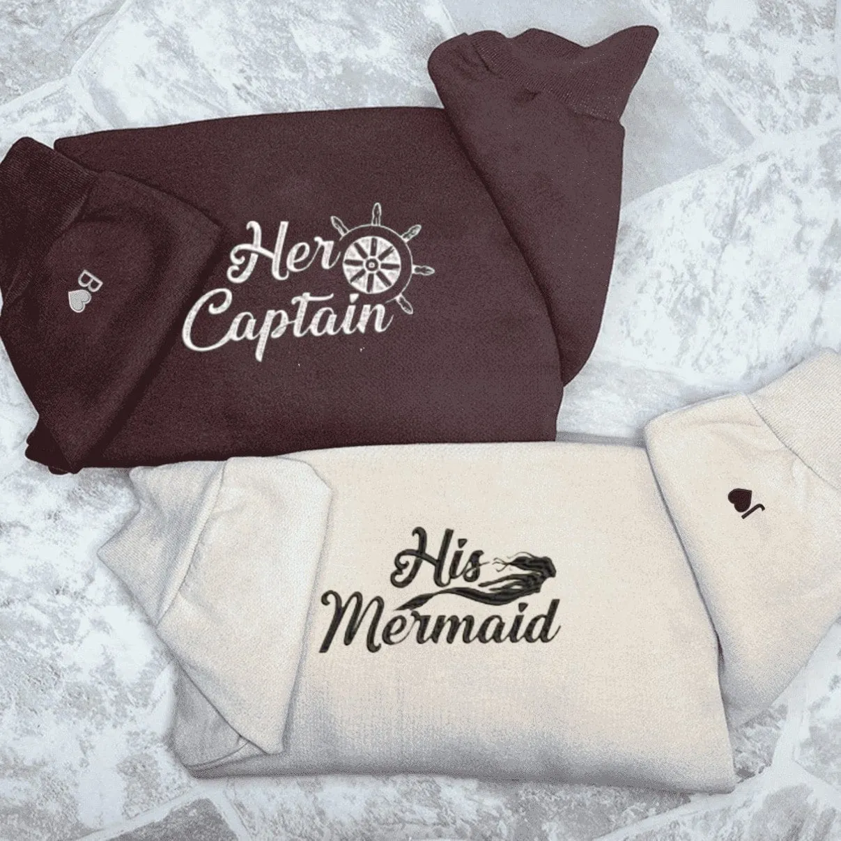 His Mermaid & Her Captain Couple Hoodies - Personalized Embroidered Hoodies For Couples