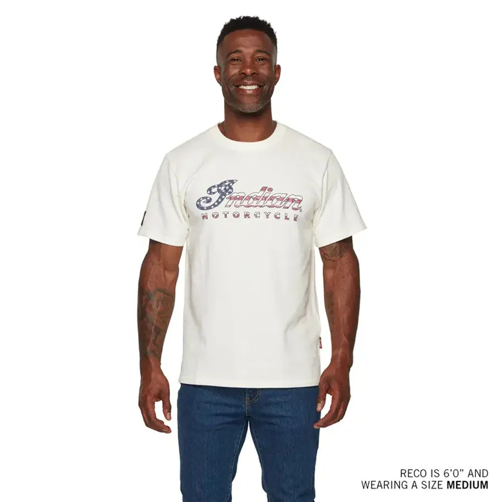 Indian Motorcycle  Polaris USA Script Logo T-Shirt Tee Soft Lightweight Comfortable White