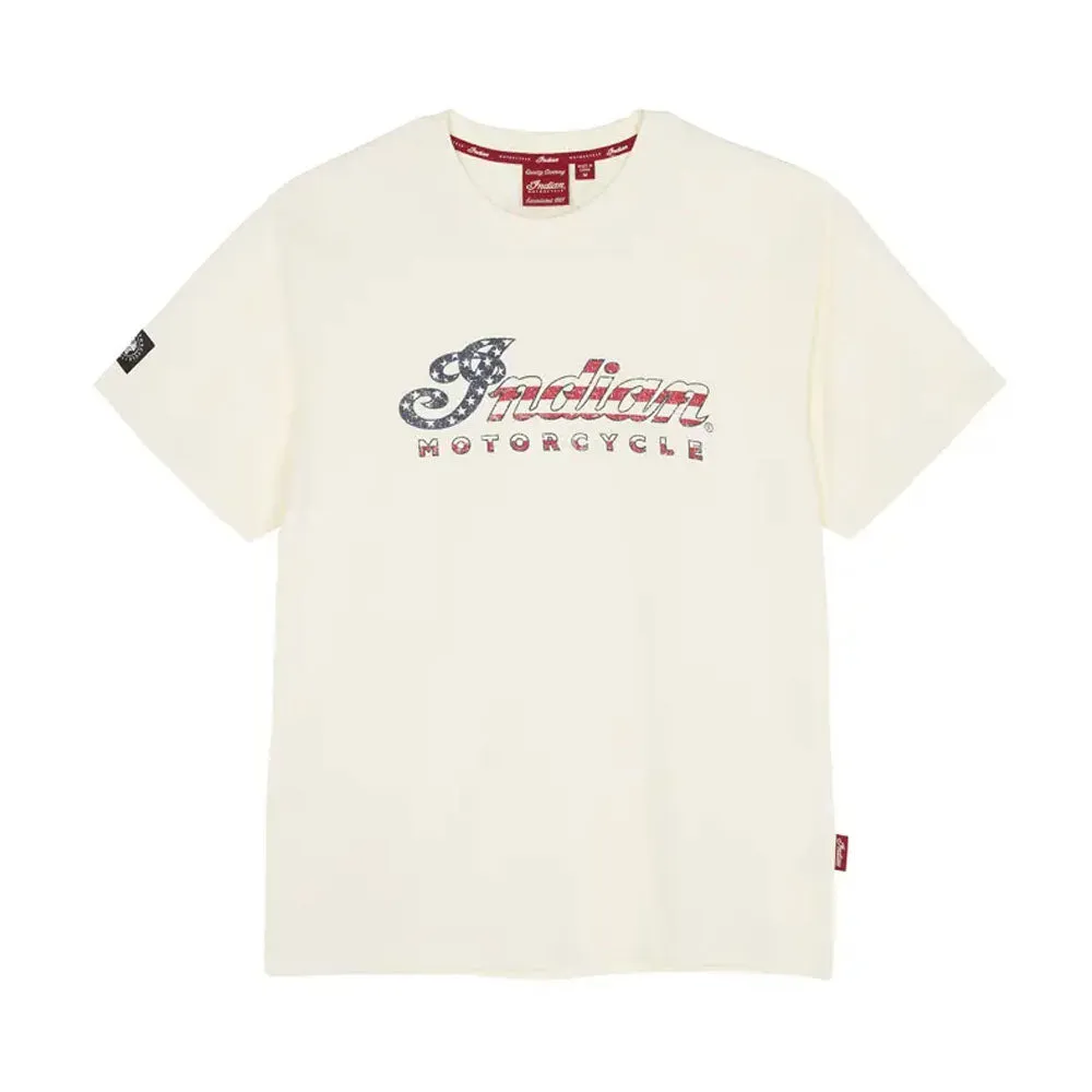 Indian Motorcycle  Polaris USA Script Logo T-Shirt Tee Soft Lightweight Comfortable White