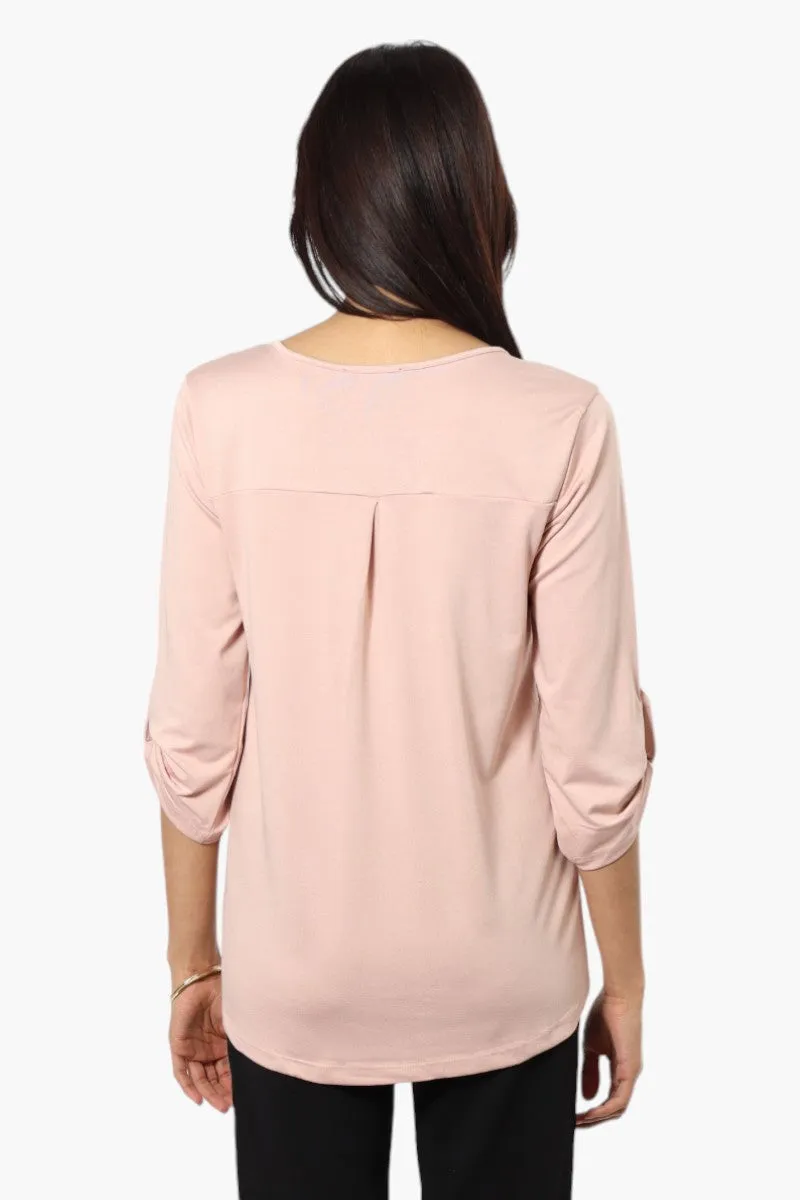 International INC Company Roll Up Sleeve Front Pocket Shirt - Blush