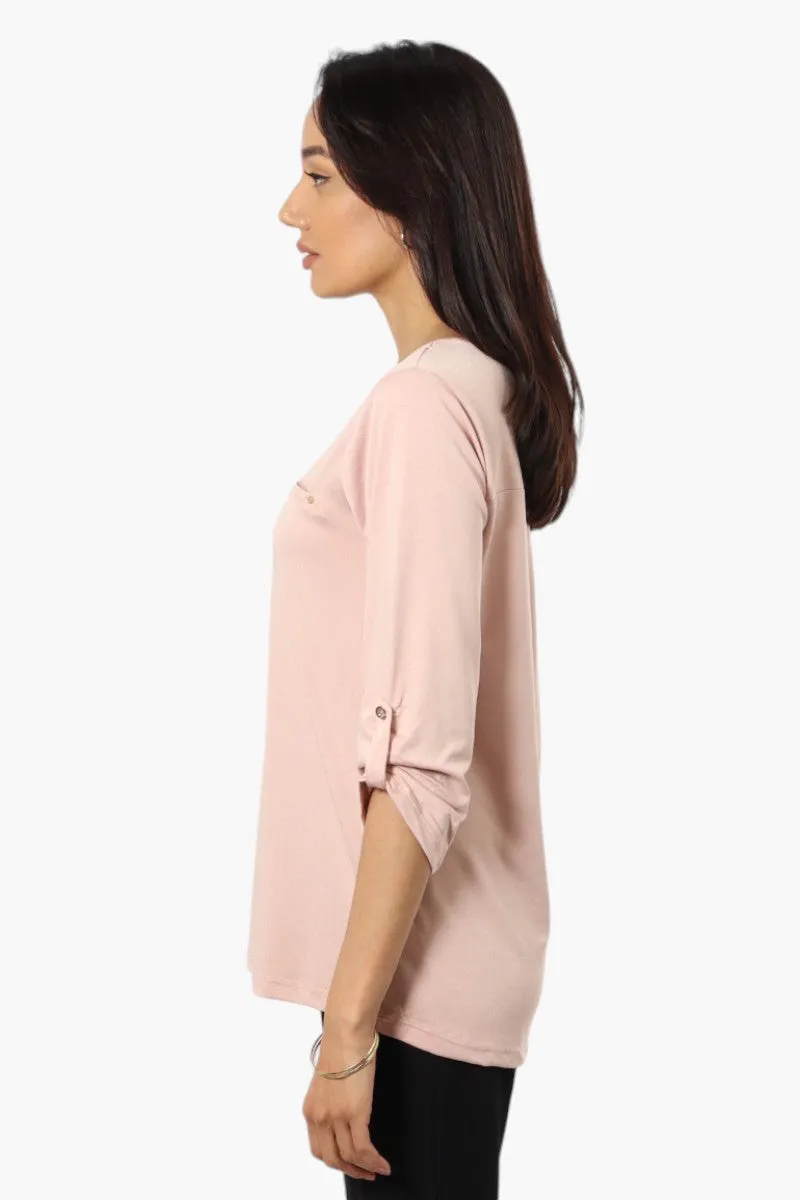 International INC Company Roll Up Sleeve Front Pocket Shirt - Blush