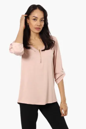 International INC Company Roll Up Sleeve Front Pocket Shirt - Blush