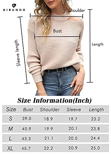 KIRUNDO 2021 Women’s Sweaters Halter Neck Off Shoulder Long Sleeves Knit Sweater Loose Solid Pullovers Tops (Wine Red, X-Large)