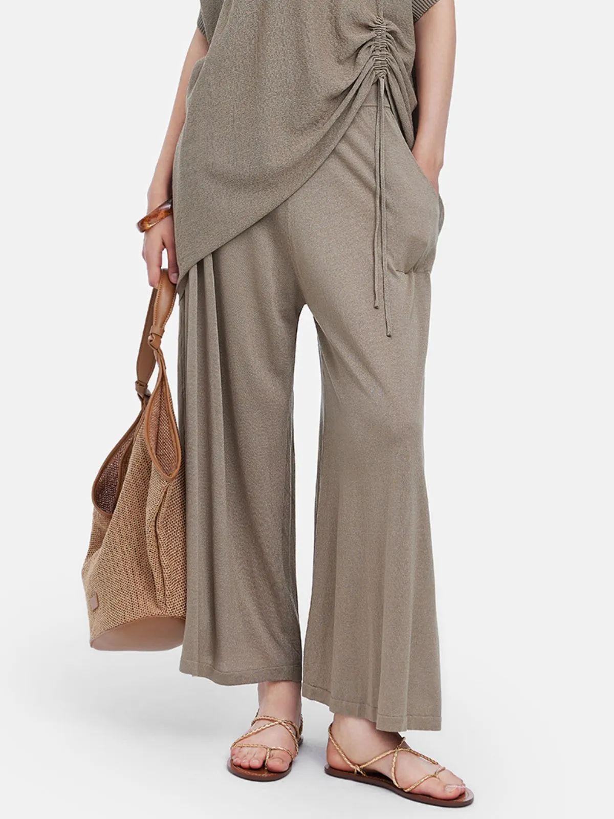 Knitted Tie-Waist Casual Pants