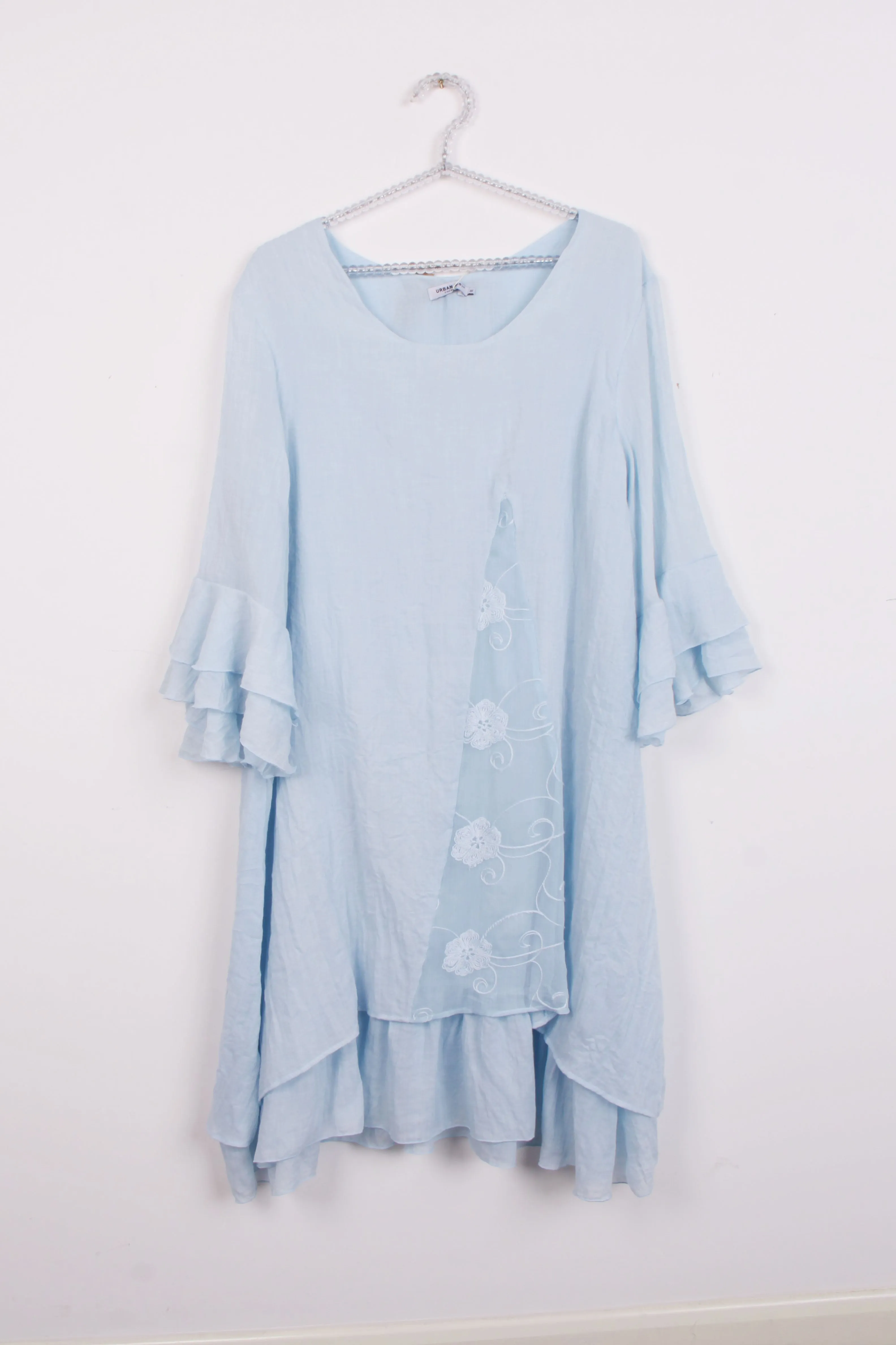 Lace Insert Oversized Flowing Ruffle Sleeve Dress