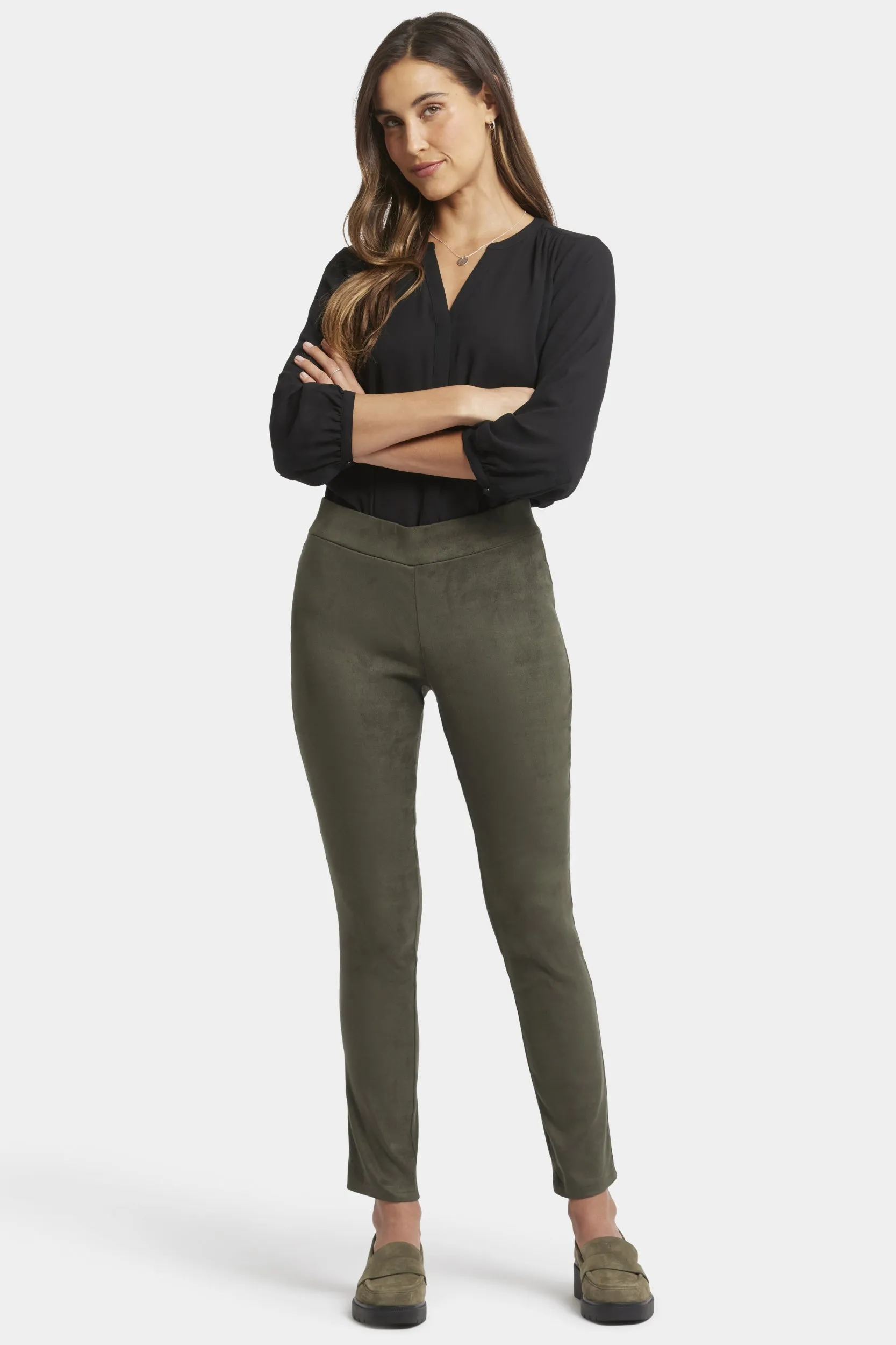 Legging Trouser Green Stretch Faux Suede | Vine Leaf