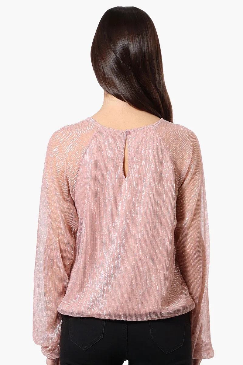 Limite Sheer Sleeve Lurex Keyhole Blouse - Pink