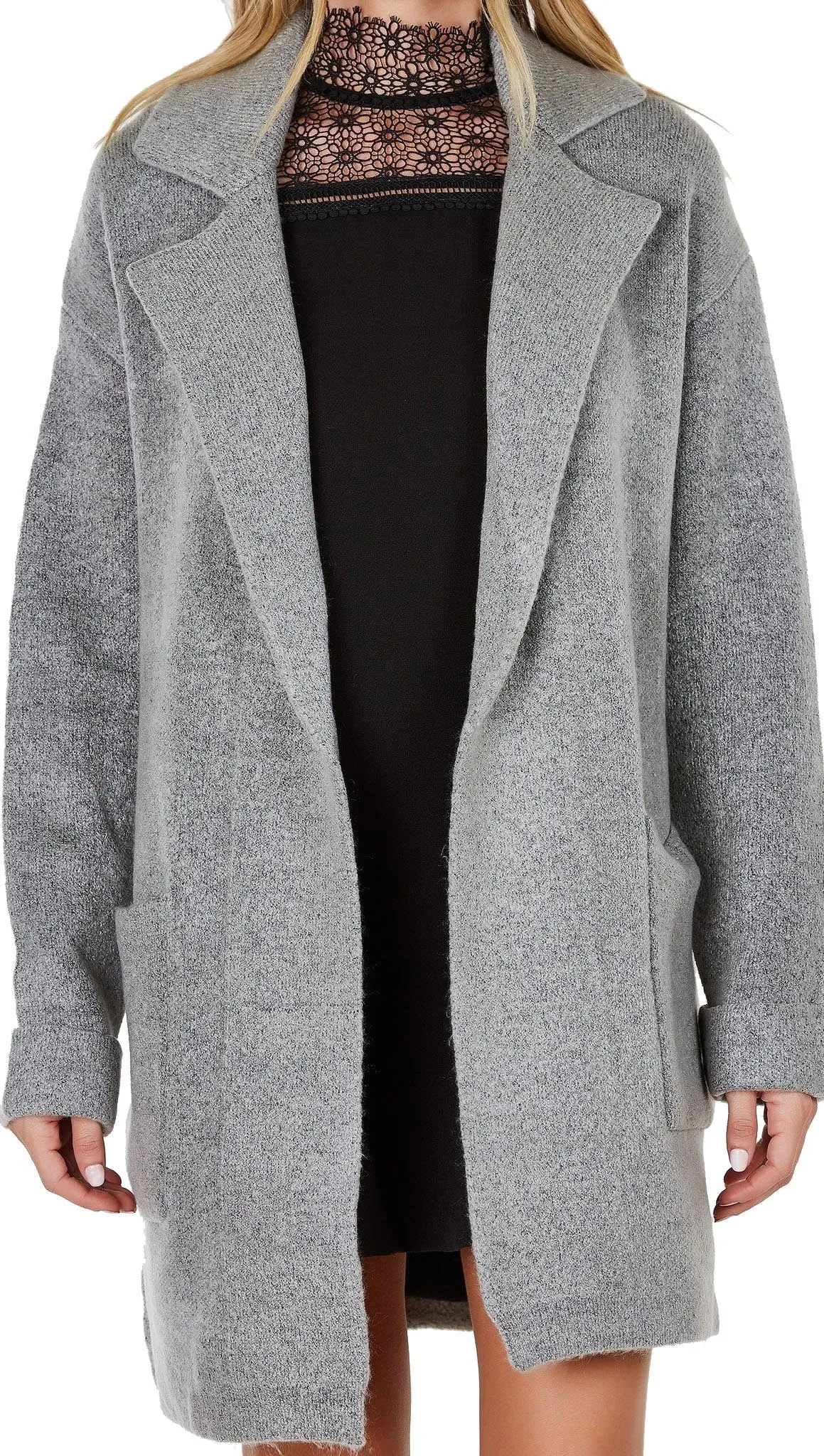 Lush Open Blazer Cardigan Sweater Jacket Grey