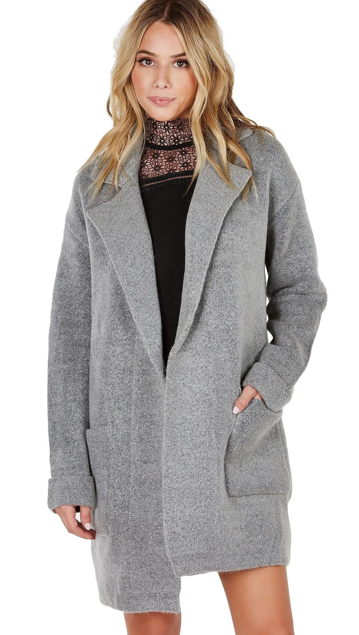 Lush Open Blazer Cardigan Sweater Jacket Grey