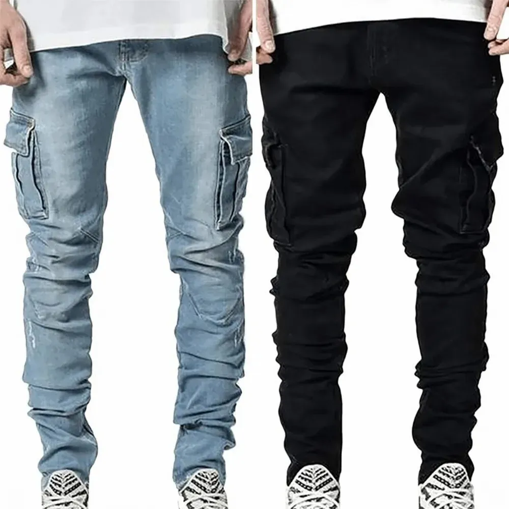 Men's cargo trousers - Slim fit jeans with pockets, fashionable urban look