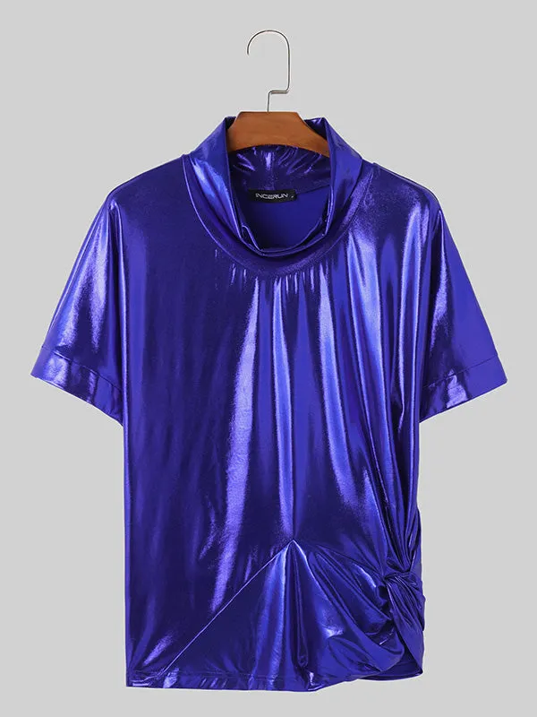 Mens Glitter Cowl Neck Short Sleeve T-Shirt SKUK56362