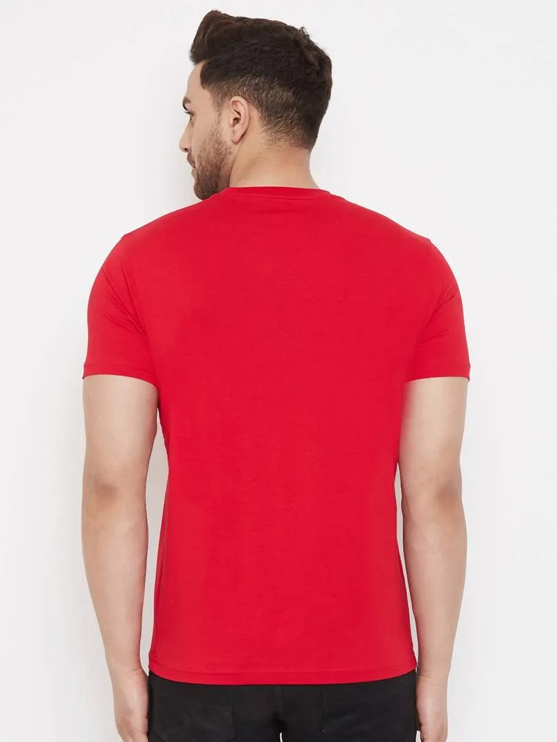 Men's Red Printed Cotton Round Neck Tees