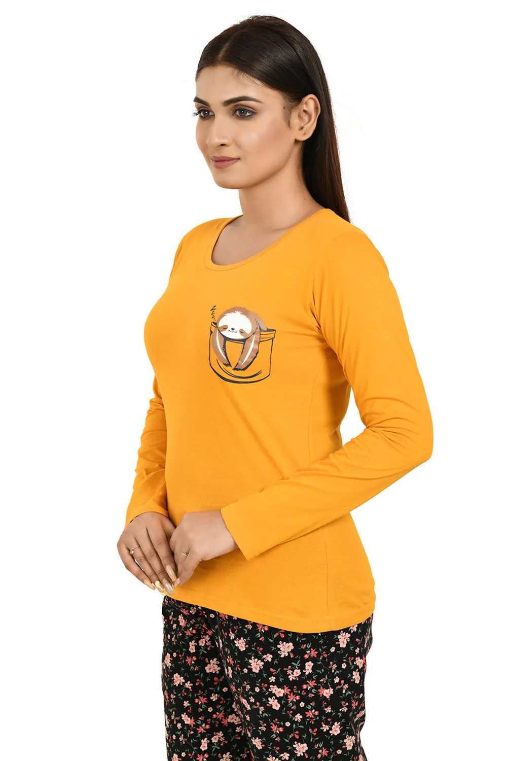 Mustard Full Sleeves Printed Tees