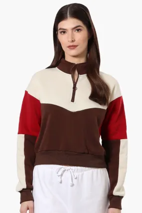 New Look Colour Block 1/4 Zip Sweatshirt - Brown