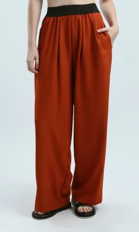 O191920 Havana Casual Wide Leg Pants With Black Elastic Waist