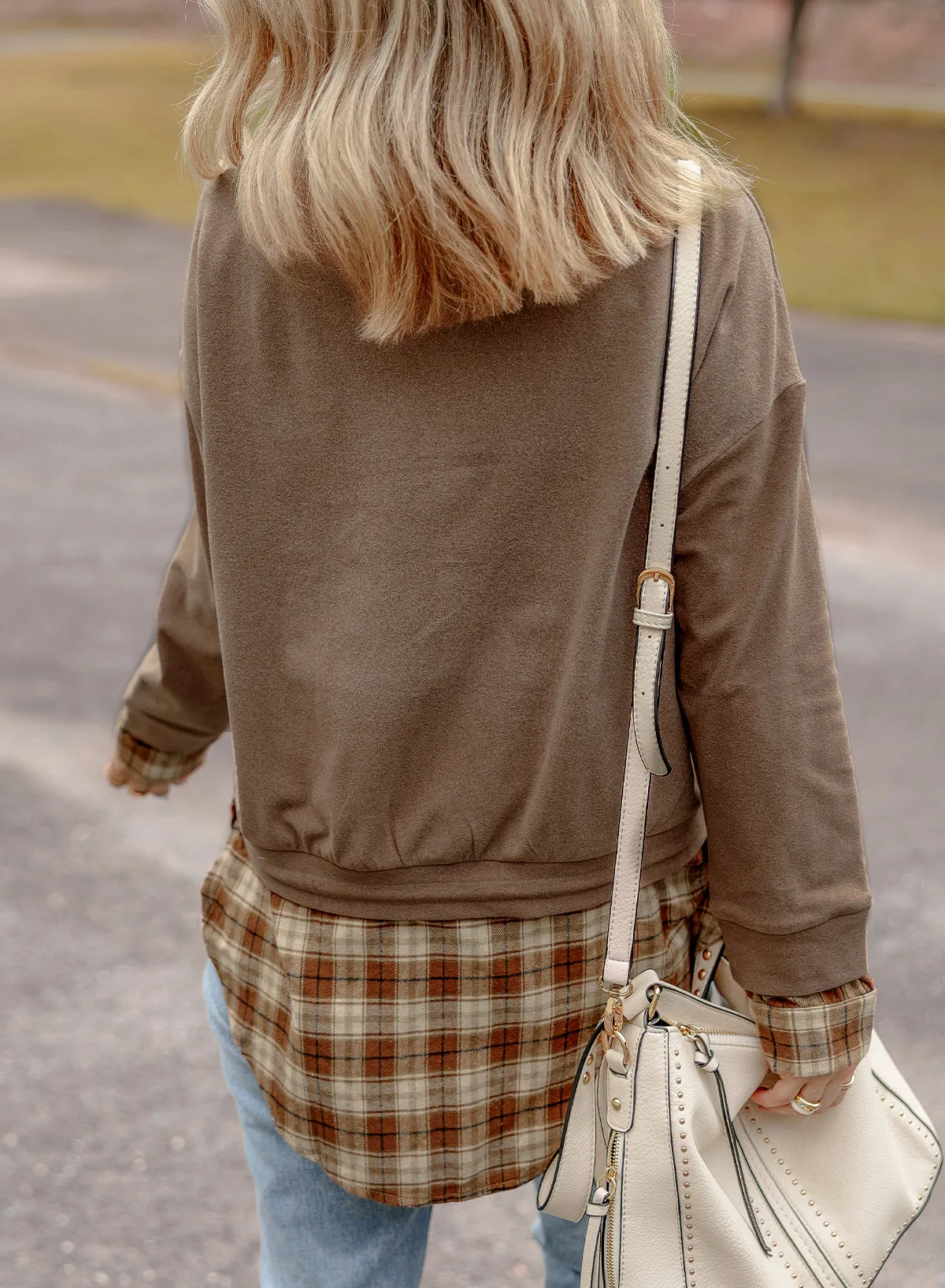 Plaid Patchwork High Neck Blouse